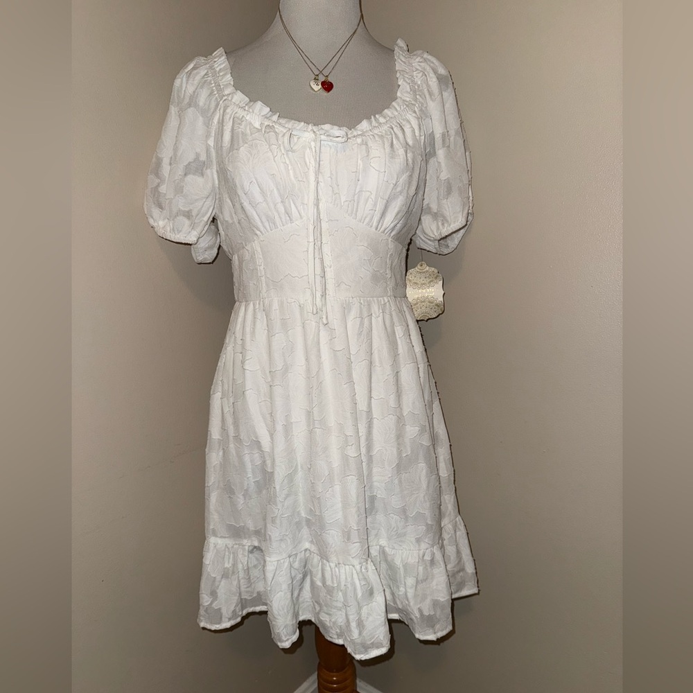 NWT Altar’d State White Mini Dress with Bow Front,Size-Medium